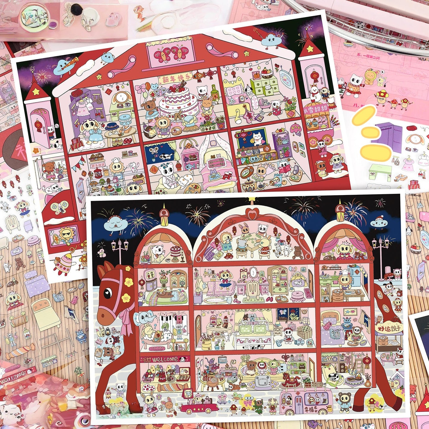 Festival Bus 3D Sticker | 2 Cute Miniature Scenes
