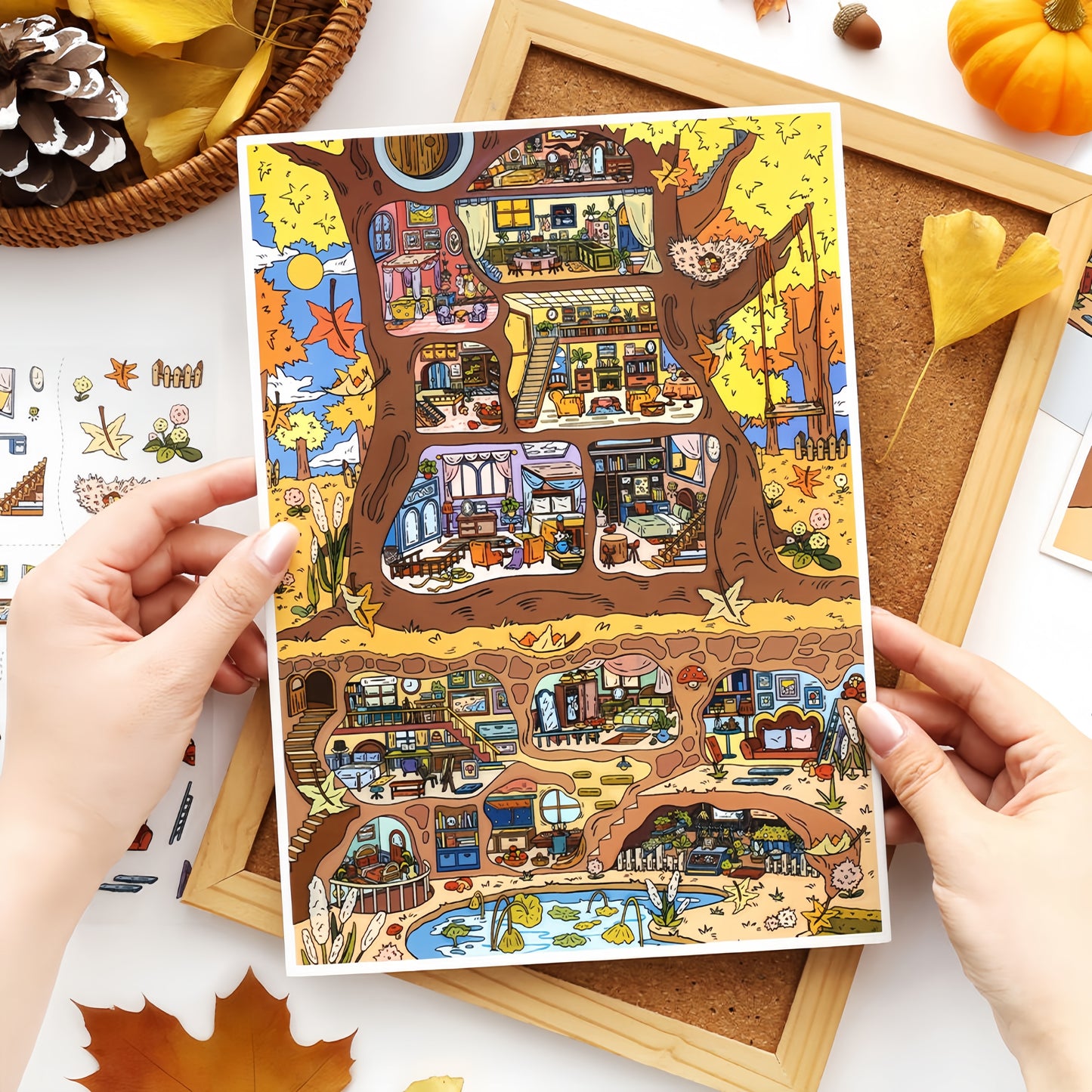 Houses in Nature 3D Sticker | 2 Cute Miniature Scenes