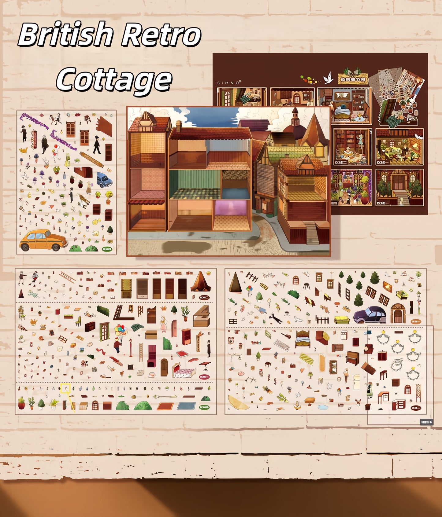 British Retro Cottage 3D Sticker