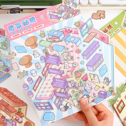 Tiny Shops 3D Sticker | 4 Cute Miniature Scenes