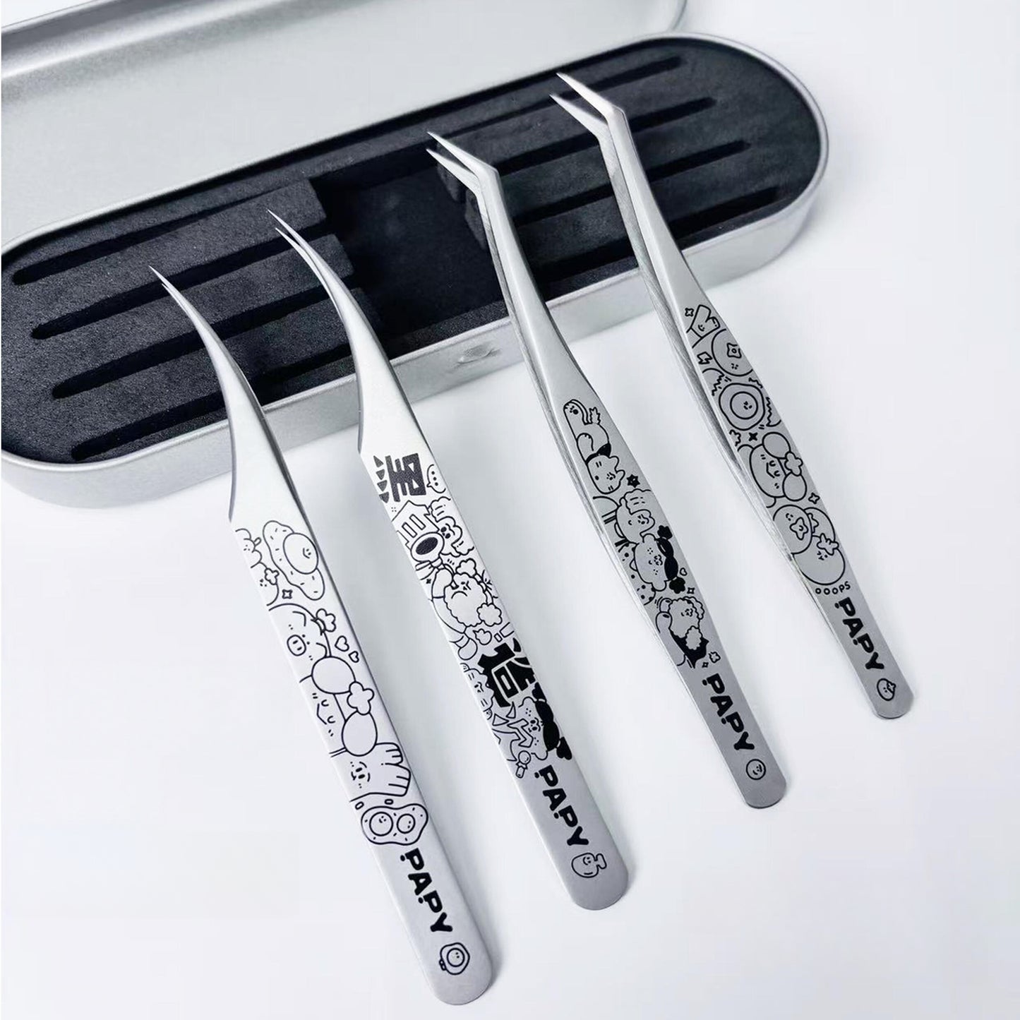 Black and White Hand-drawn Style Professional Sticker Tweezers