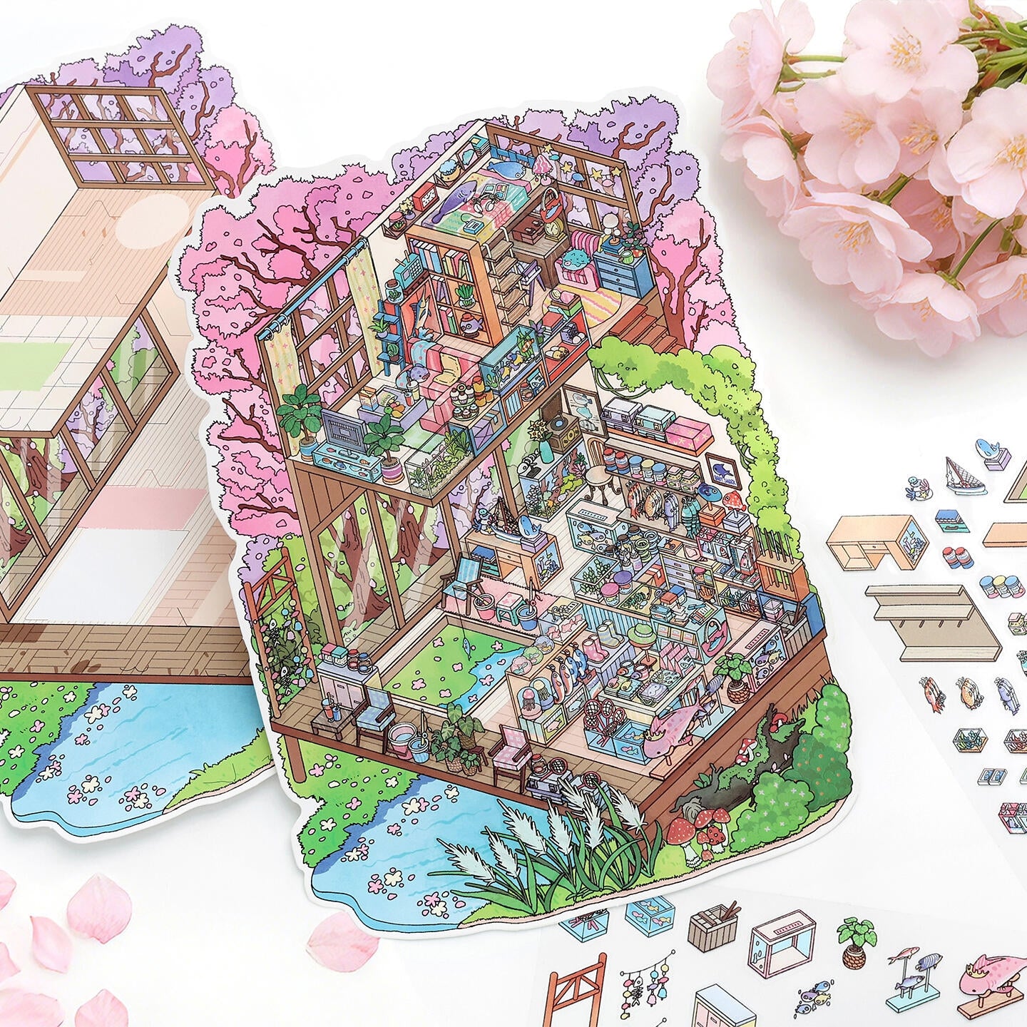 Four Seasons Retreat 3D Sticker | 4 Cute Miniature Scenes