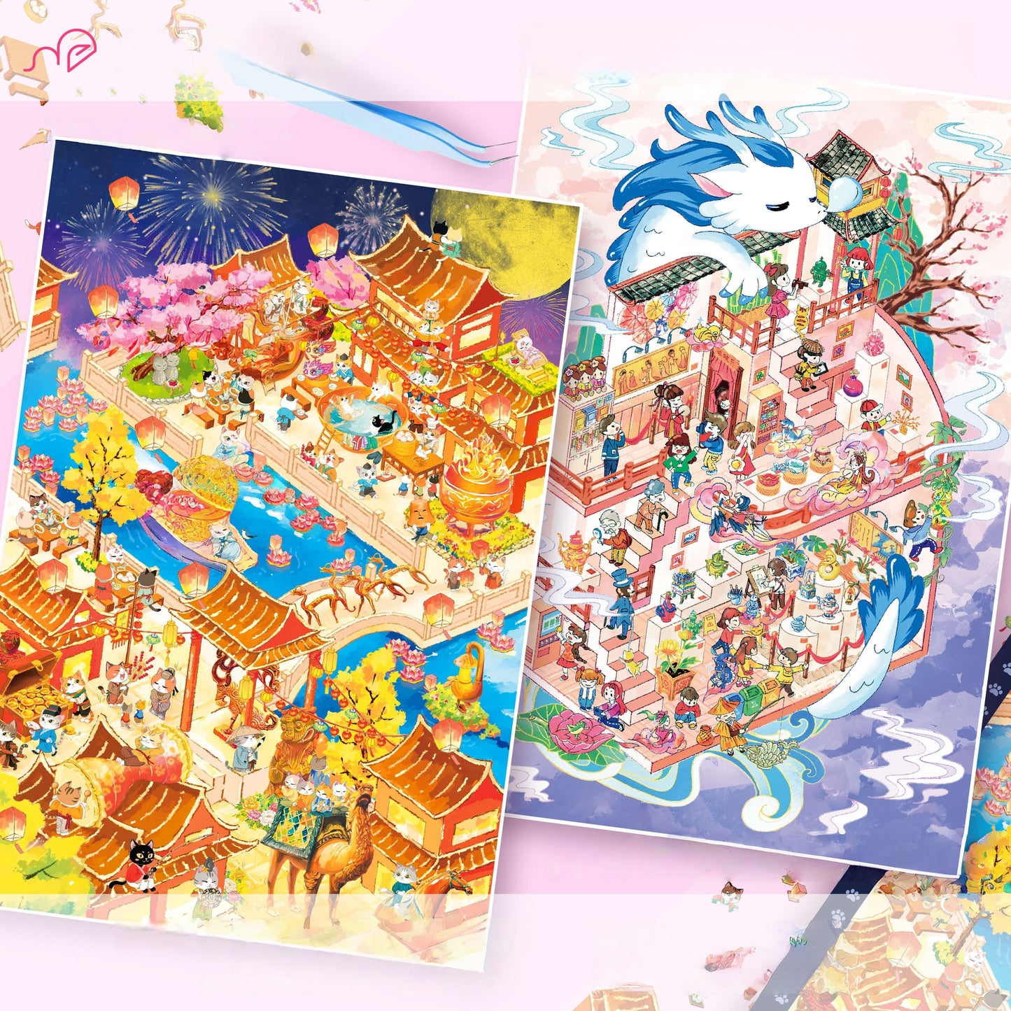 Historical Fantasy 3D Sticker | 2 Cute Miniature Scenes