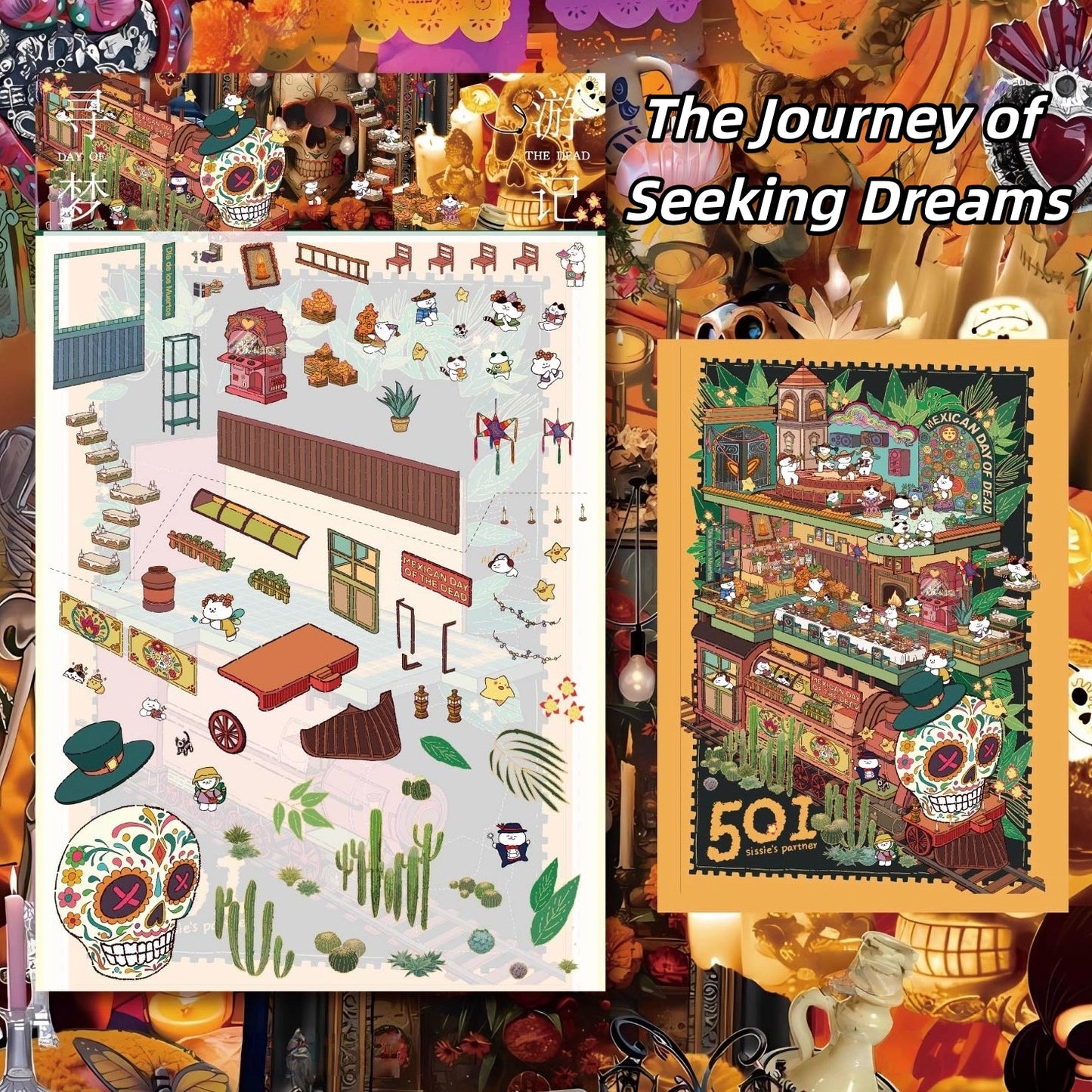 The Adventures of Cats 3D Sticker | 4 Cute Miniature Scenes