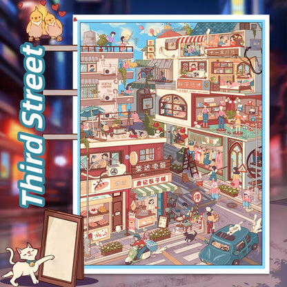 Autumn Streetscape 3D Sticker | 3 Cute Miniature Scenes
