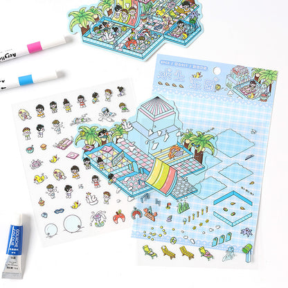 Four Seasons Funland 3D Sticker | 4 Cute Miniature Scenes
