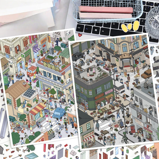 Old Street View 3D Sticker | 2 Cute Miniature Scenes