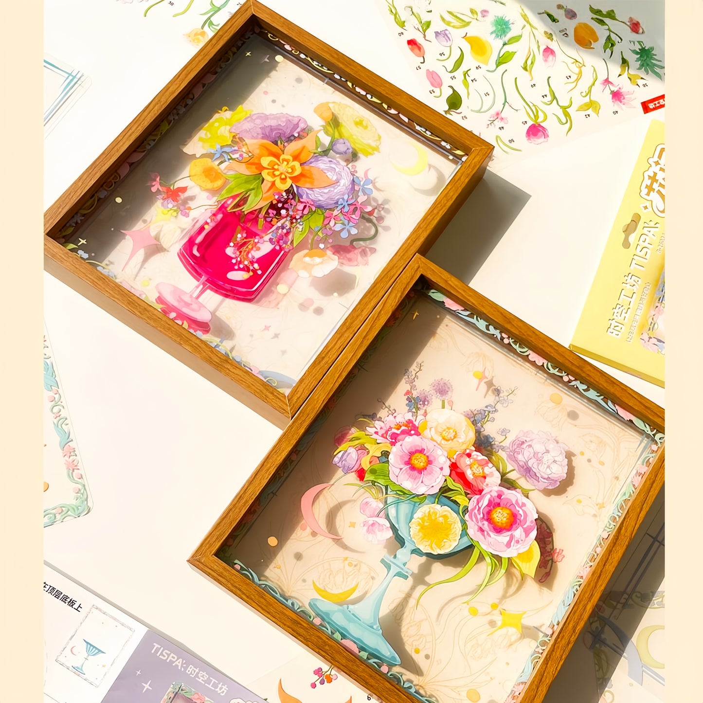 Among Flowers 3D Sticker | 2 Cute Miniature Scenes