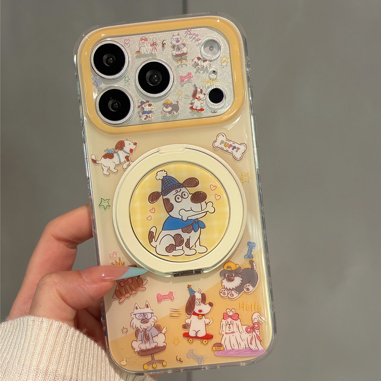 Adorable Cartoon Puppy Magnetic Stand Acrylic Phone Case
