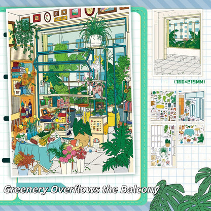 Gold & Green 3D Sticker | 2 Cute Miniature Scenes