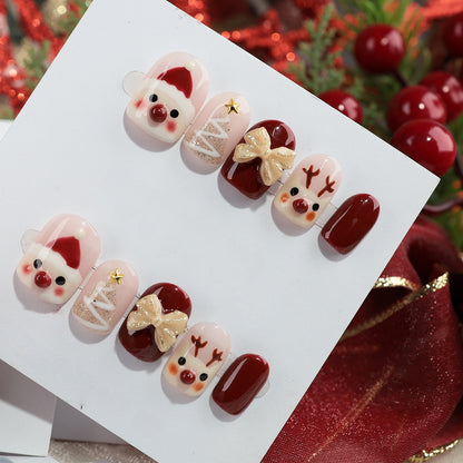 Hand-painted Cartoon Christmas Nail - Medium Square