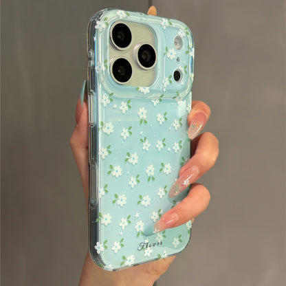 Mint Blue Little White Flowers Magnetic Stand Acrylic Phone Case