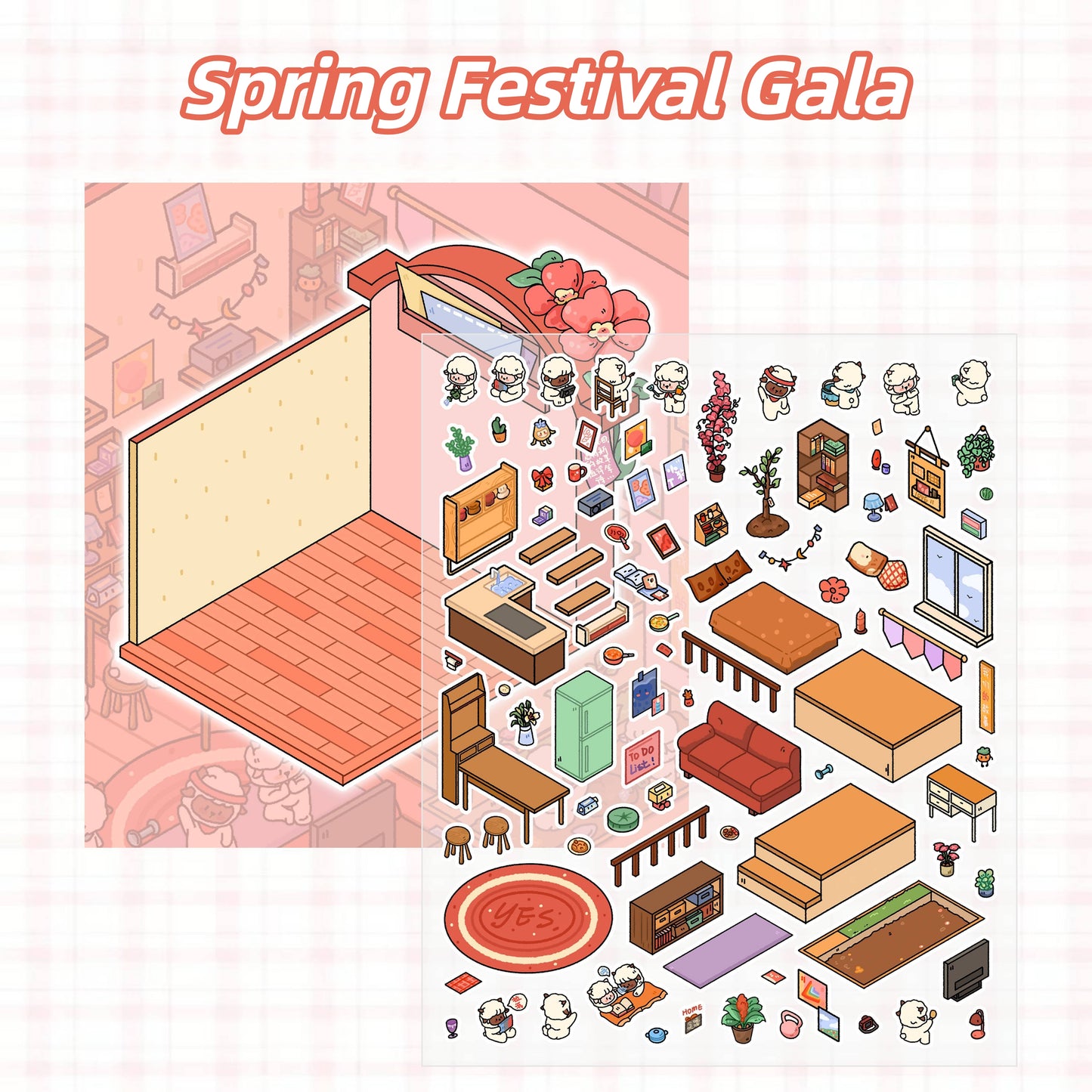 Lamb’s Daily Life 3D Sticker | 4 Cute Miniature Scenes