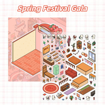 Lamb’s Daily Life 3D Sticker | 4 Cute Miniature Scenes