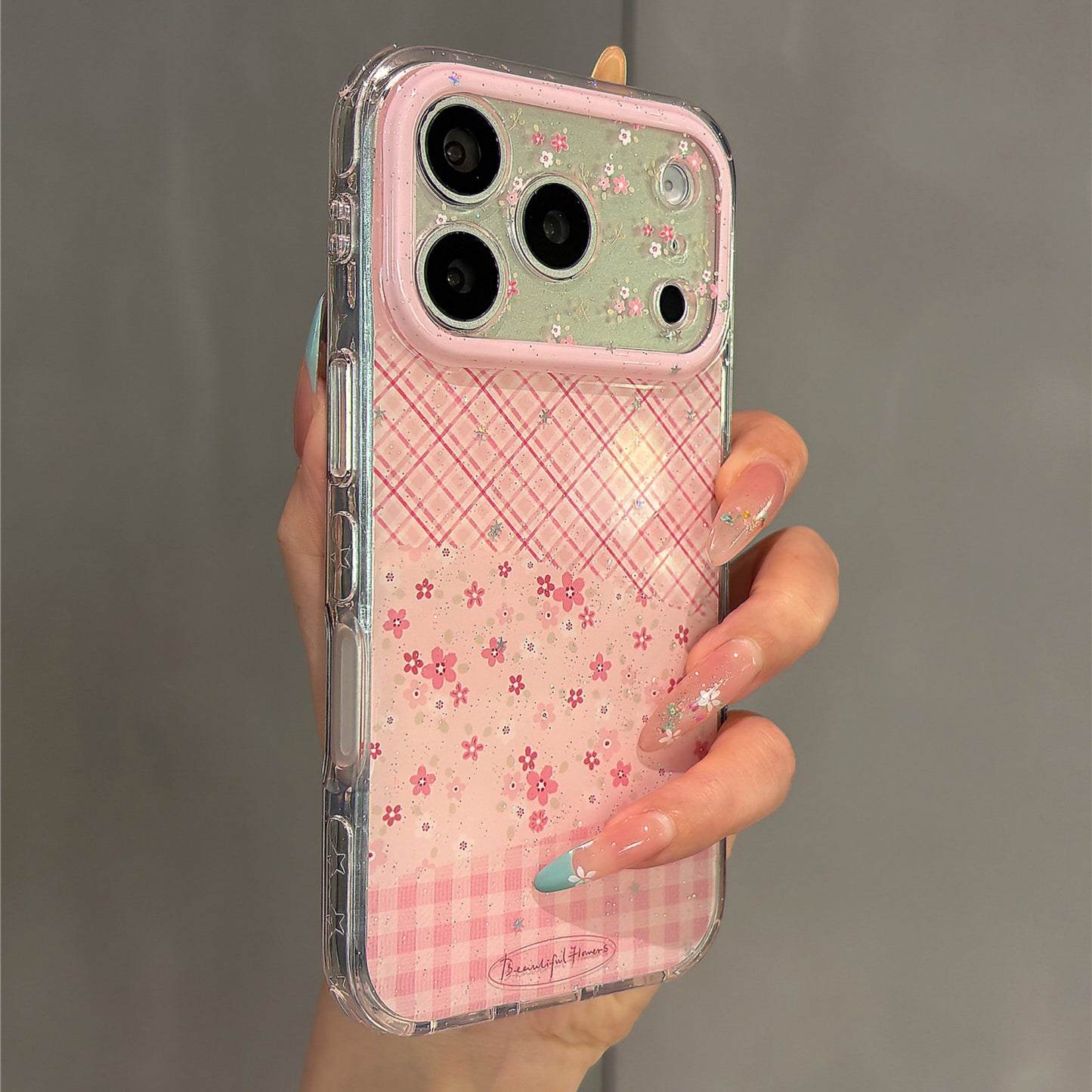 Pink Plaid Flowers Acrylic Phone Case