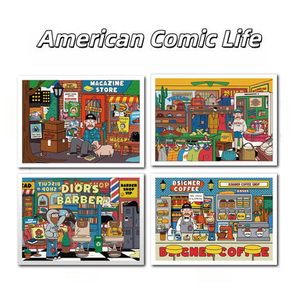 American Comic Life 3D Sticker | 4 Cute Miniature Scenes
