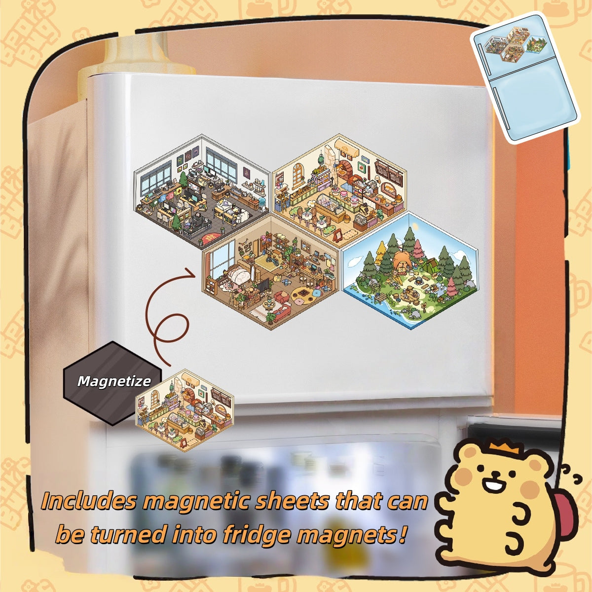 Bear-Bug 3D Sticker | 4 Cute Miniature Scenes