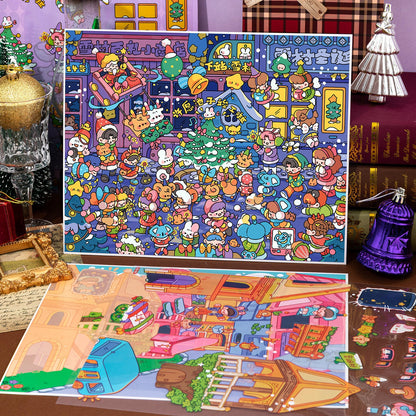 Christmas Town 3D Sticker | 2 Cute Miniature Scenes