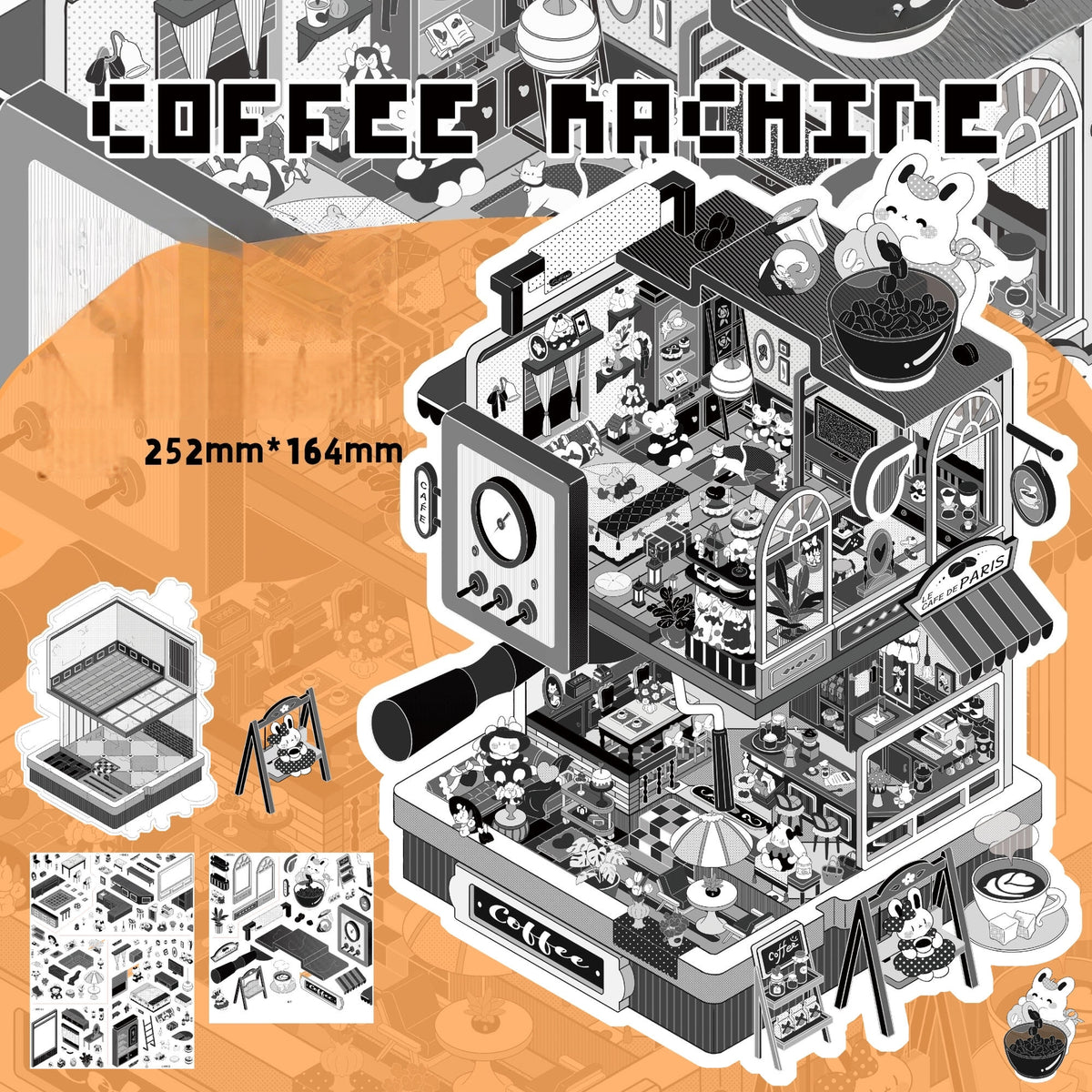 Retro Machines 3D Sticker | 4 Cute Miniature Scenes