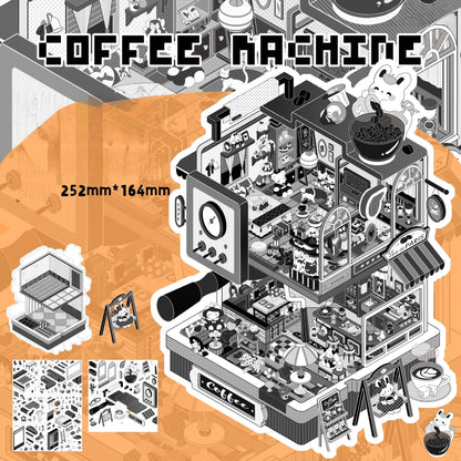 Retro Machines 3D Sticker | 4 Cute Miniature Scenes