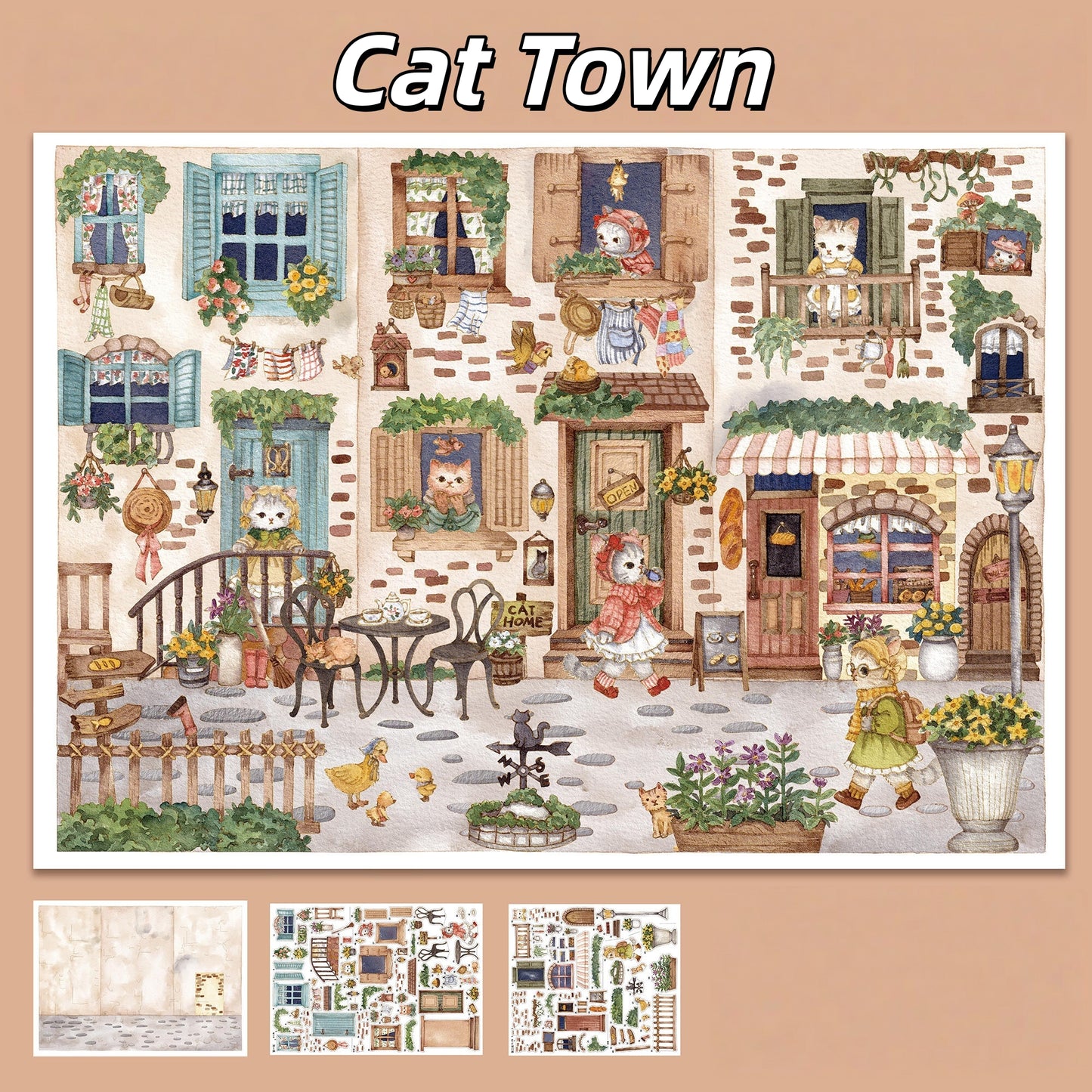 Animal Towns 3D Sticker | 6 Cute Miniature Scenes