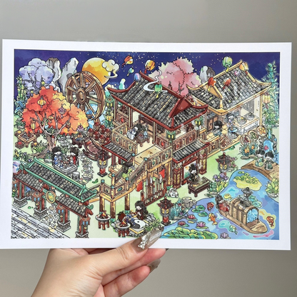Ancient China 3D Sticker | 3 Cute Miniature Scenes