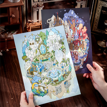 Twin Floating Isles 3D Sticker | 2 Cute Miniature Scenes