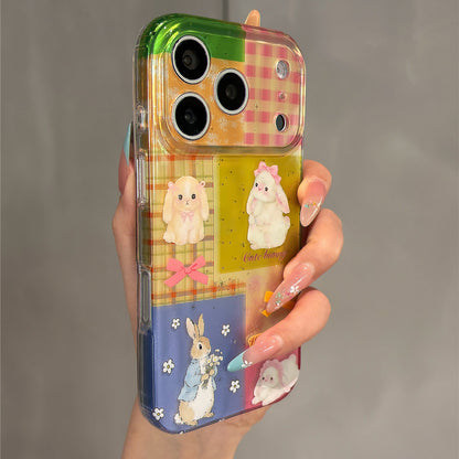 Colorful Grid Floral Bunny Acrylic Phone Case