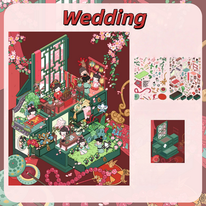 Ancient Chinese Charm 3D Sticker | 2 Cute Miniature Scenes