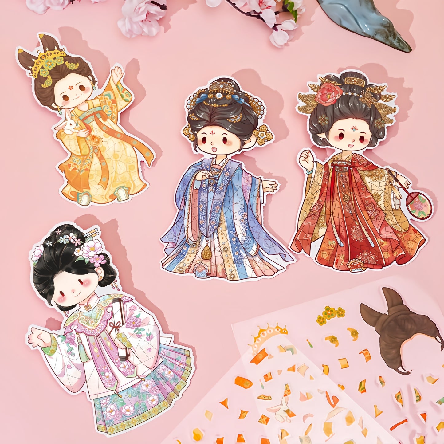 Chinese Costume Restoration 3D Sticker | 4 Cute Miniature Scenes