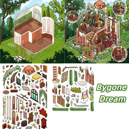 Green Apartment 3D Sticker | 2 Cute Miniature Scenes