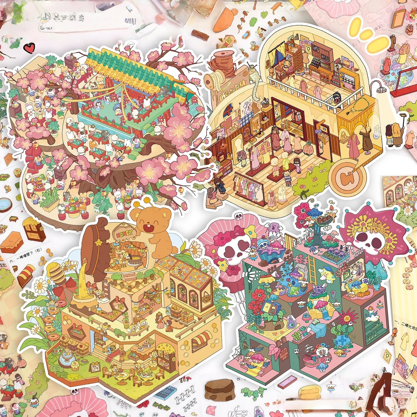 Whimsical Dream 3D Sticker | 4 Cute Miniature Scenes