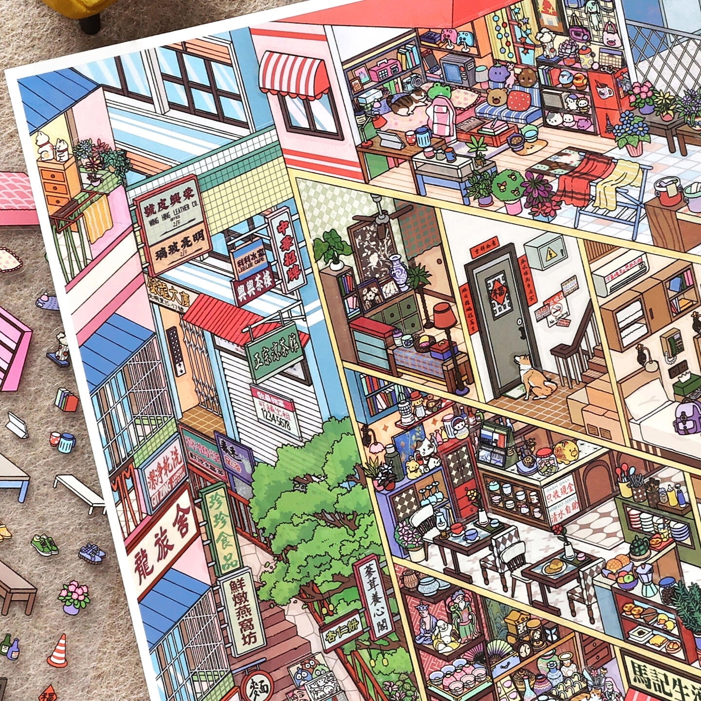 Huge Corners 3D Sticker | 2 Cute Miniature Scenes