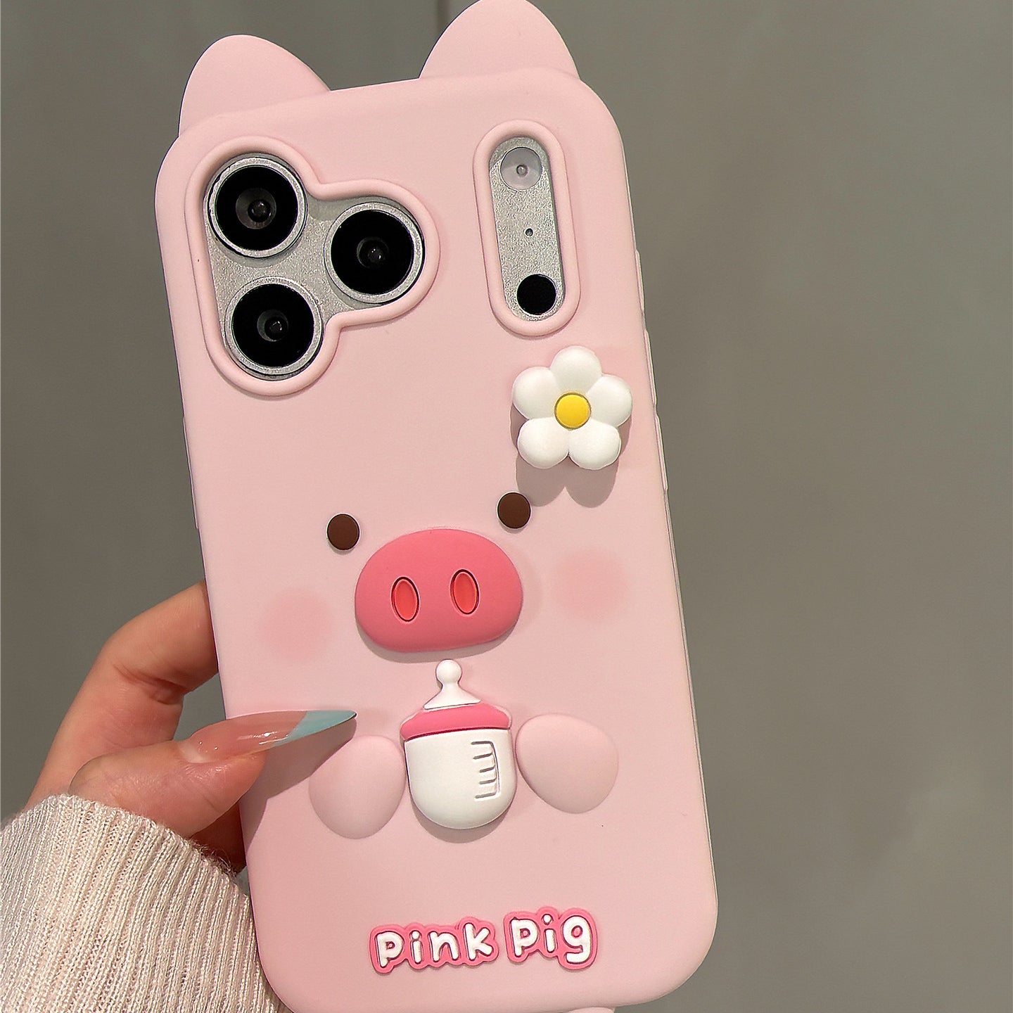 Rotating Flower Baby Bottle Pig Silicone Phone Case