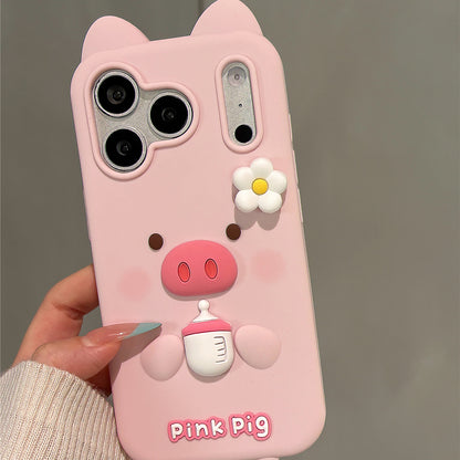 Rotating Flower Baby Bottle Pig Silicone Phone Case