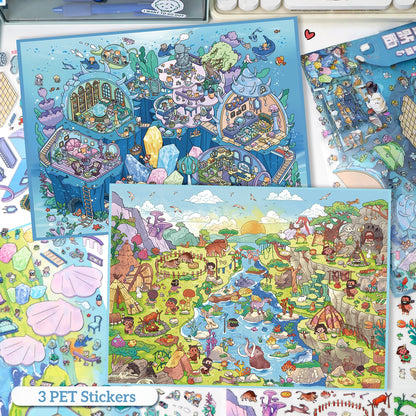 Whimsical Life 3D Sticker | 2 Cute Miniature Scenes