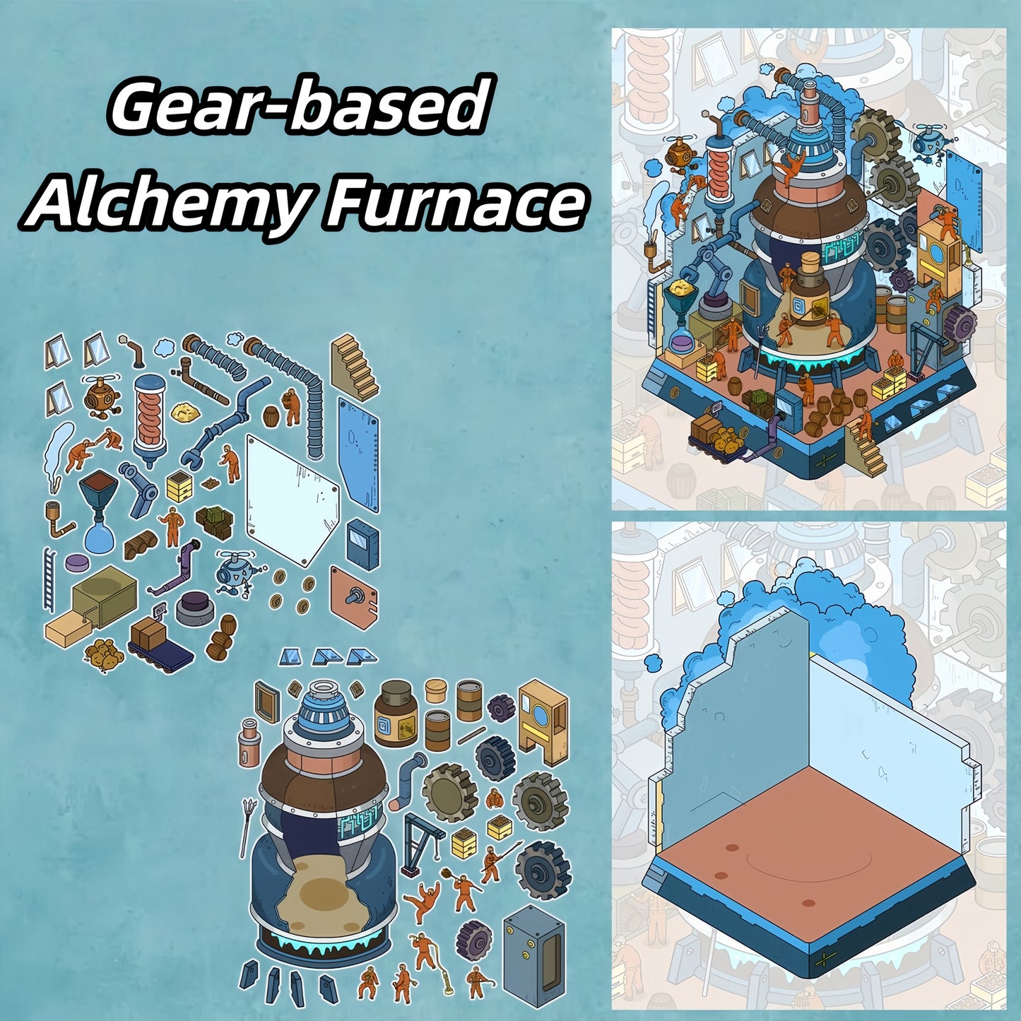Mechanical Fantasy Park 3D Sticker | 3 Cute Miniature Scenes