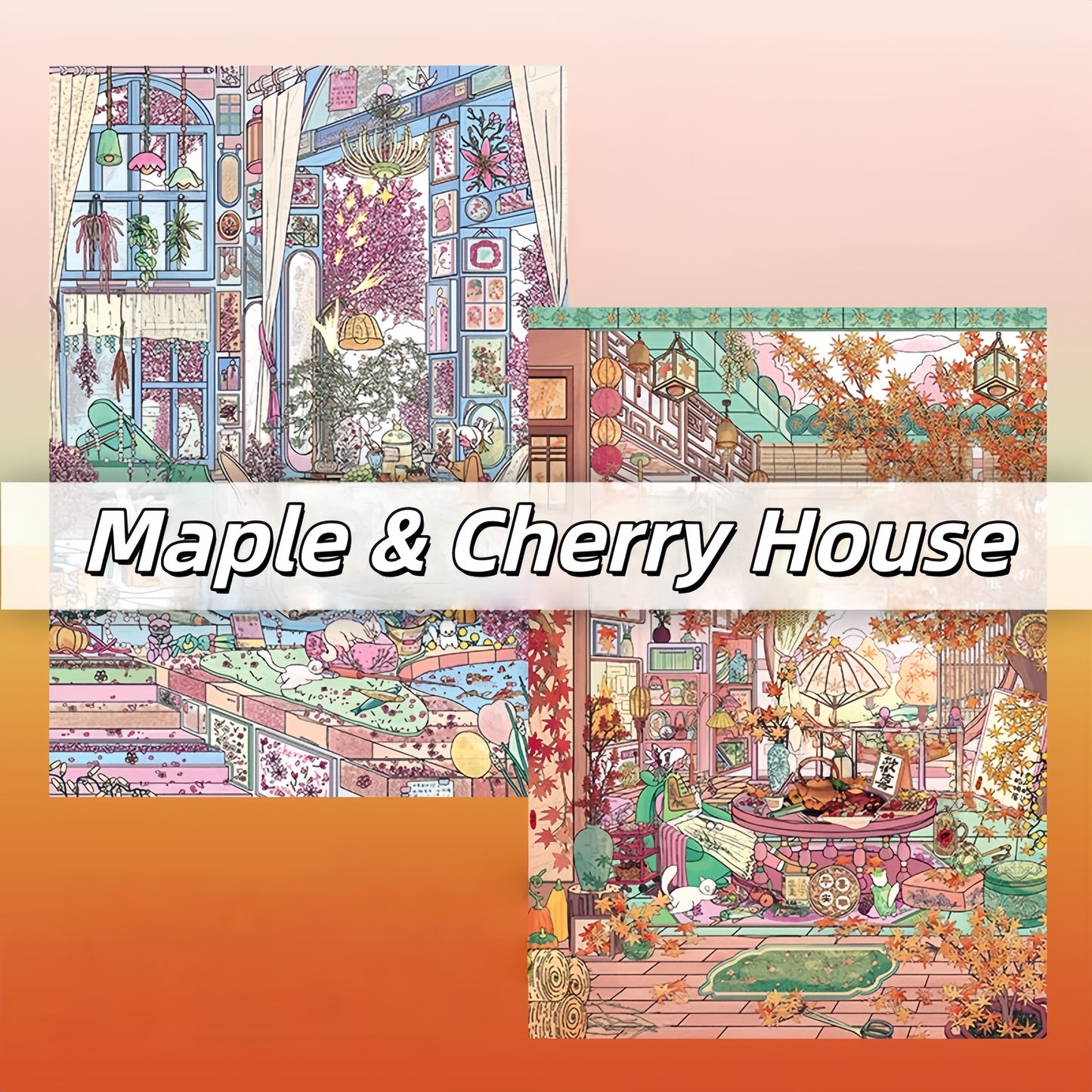 Maple & Cherry House 3D Sticker | 2 Cute Miniature Scenes