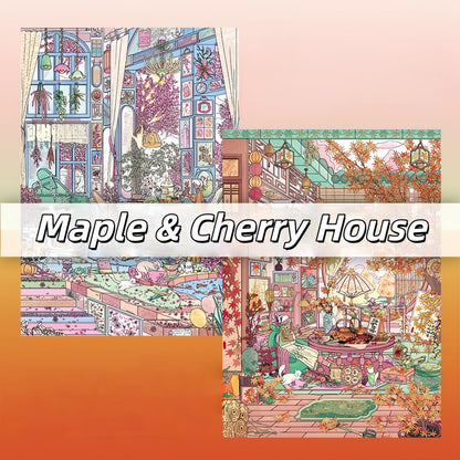 Maple & Cherry House 3D Sticker | 2 Cute Miniature Scenes
