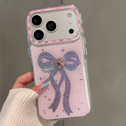 Pink Goldstone Sparkle Diamond Bow Acrylic Phone Case