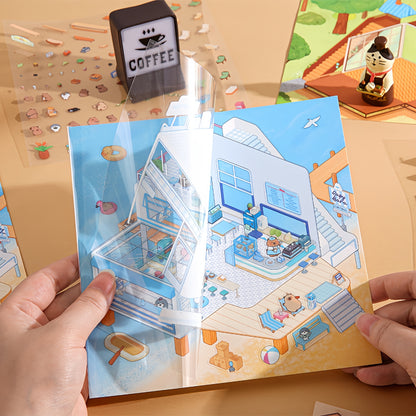 Capybara Cafe 3D Sticker | 4 Cute Miniature Scenes