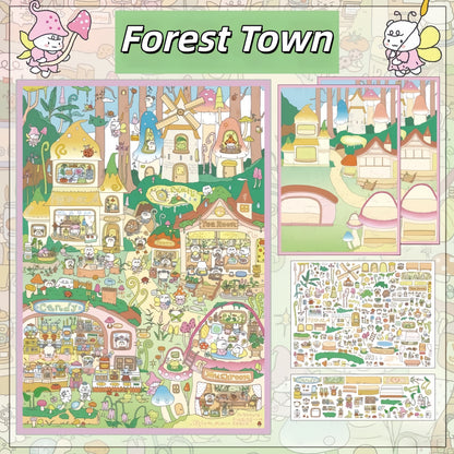 Whimsical Town 3D Sticker | 2 Cute Miniature Scenes