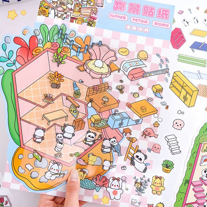 Panda’s Wonder Days 3D Sticker | 2 Cute Miniature Scenes