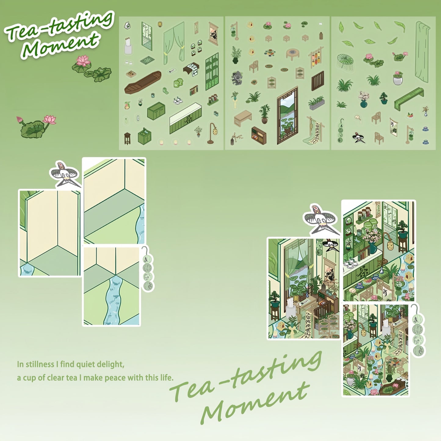 Bamboo & Lotus Serenity Teahouse 3D Sticker