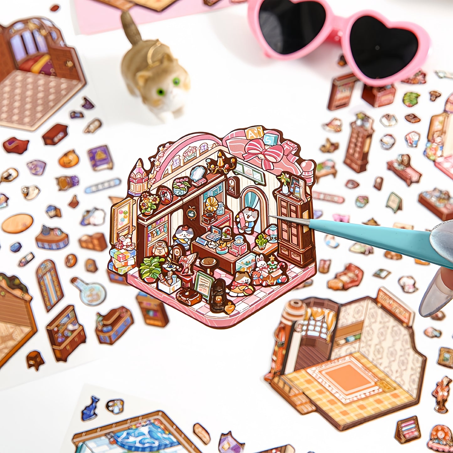 Curiosity Map 3D Sticker | 4 Cute Miniature Scenes