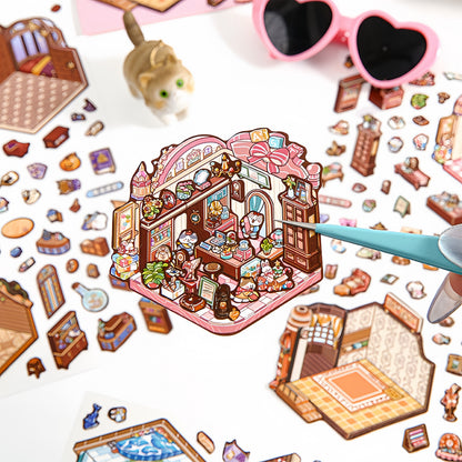 Curiosity Map 3D Sticker | 4 Cute Miniature Scenes