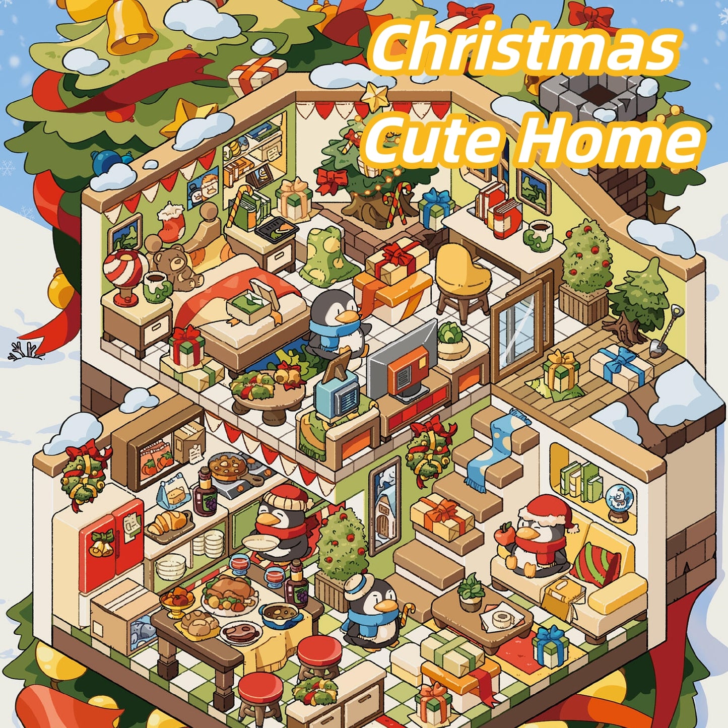 Merry Christmas 3D Sticker | 4 Cute Miniature Scenes