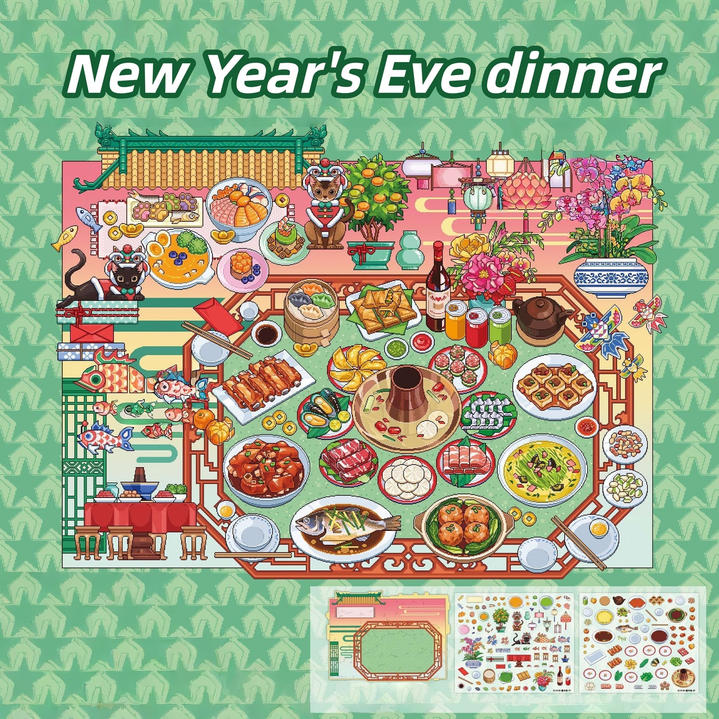 Pixel New Year 3D Sticker | 3 Cute Miniature Scenes