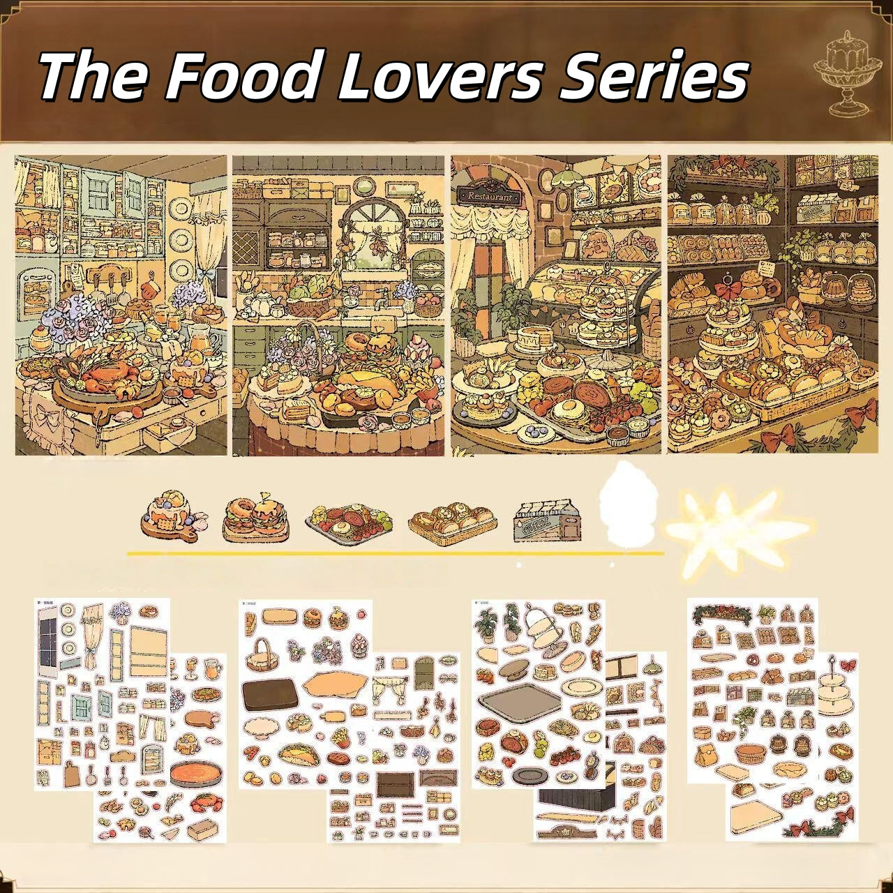 The Food Lovers Series 3D Sticker | 4 Cute Miniature Scenes
