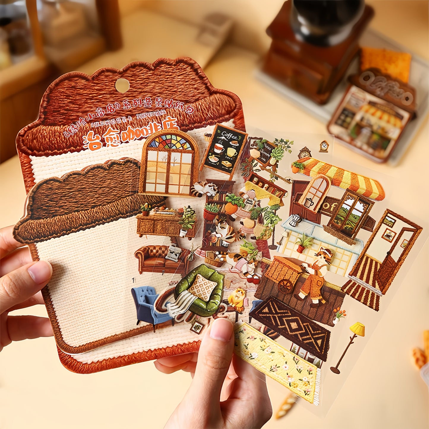 Embroidery Shop 3D Sticker | 4 Cute Miniature Scenes